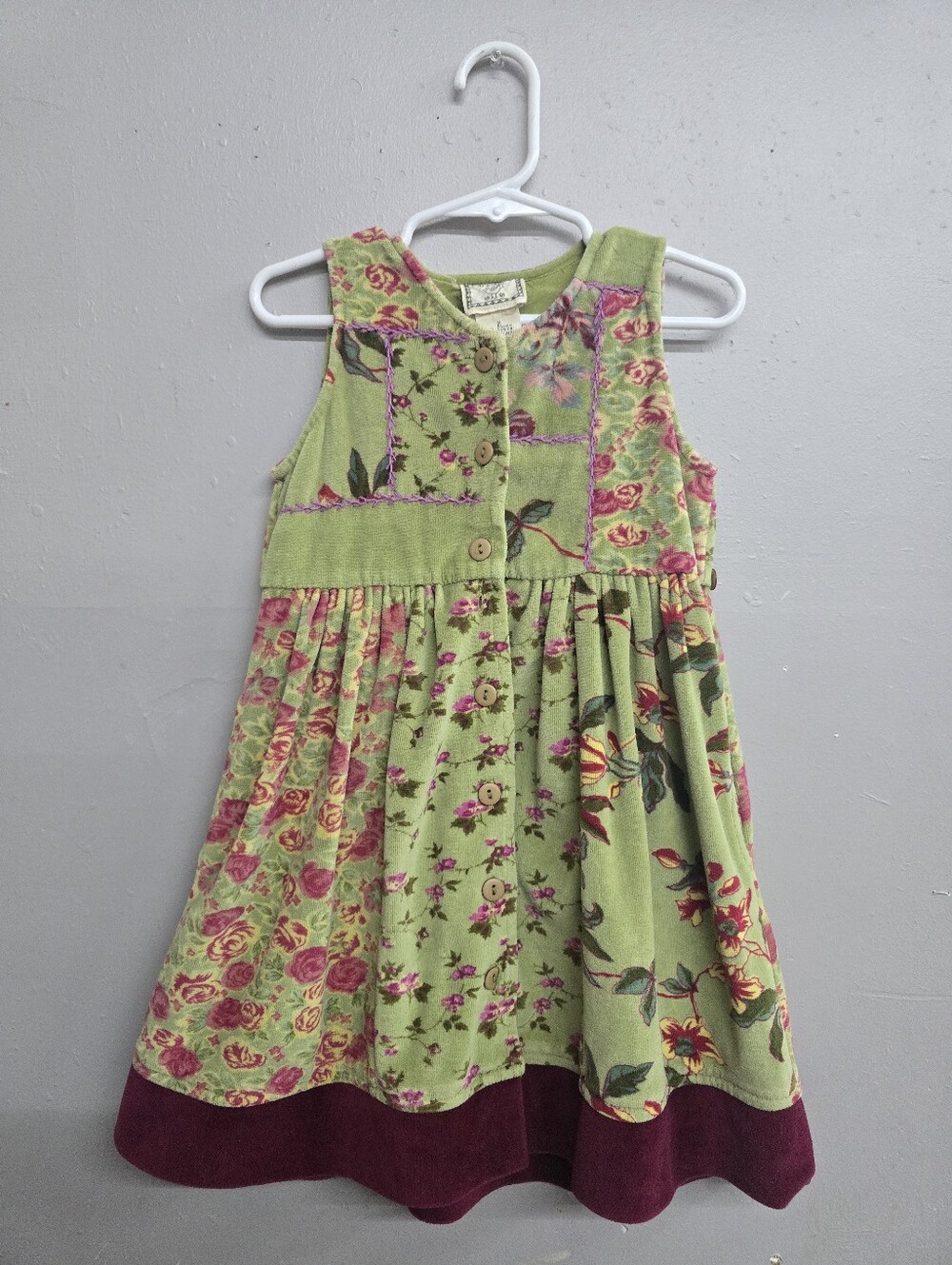 Vintage Cornelloki Green Velvet Floral Dress - Picture 4 of 11